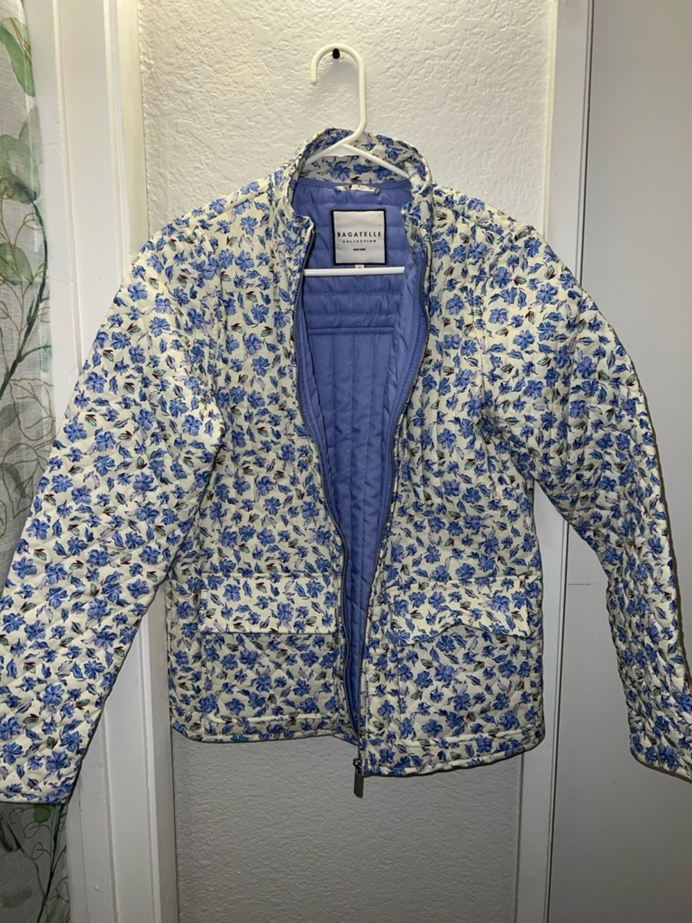 Bagatelle Cream Quilted Jacket with Blue Floral Print